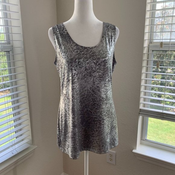 Chico's Womens Jacket and Tank Top Set Size 1 Medium Gray Silver Metallic Travel - Picture 6 of 13